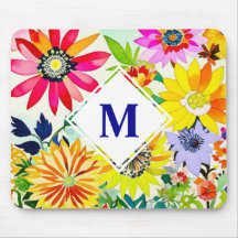 Aquarellfarbene Blume Mit Monogramm