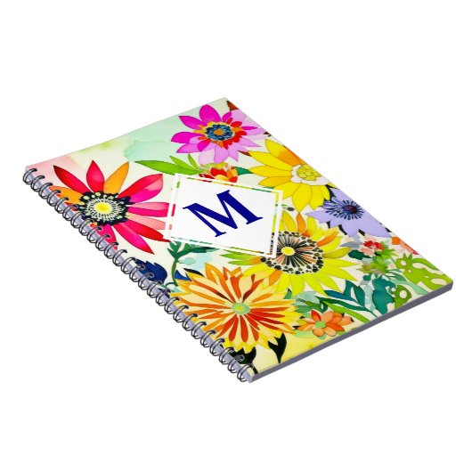 Aquarellfarbene Blume Mit Monogramm Notizblock (Rechte Seite)