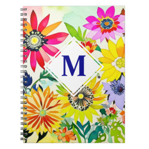 Aquarellfarbene Blume Mit Monogramm Notizblock