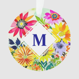 Aquarellfarbene Blume Mit Monogramm Ornament