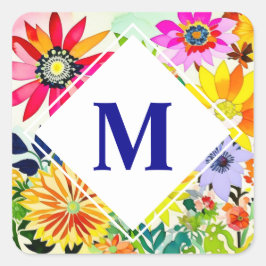 Aquarellfarbene Blume Mit Monogramm Quadratischer Aufkleber