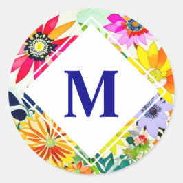 Aquarellfarbene Blume Mit Monogramm Runder Aufkleber