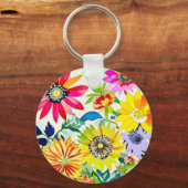 Aquarellfarbene Blume Mit Monogramm Schlüsselanhänger (Rückseite)