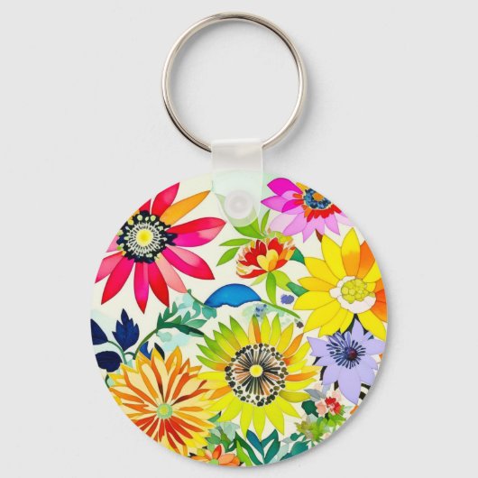 Aquarellfarbene Blume Mit Monogramm Schlüsselanhänger (Rückseite)