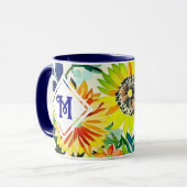 Aquarellfarbene Blume Mit Monogramm Tasse (Vorderseite Links)