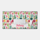 Aquarellfarbene Blume mit Name Elegant Schreibtischunterlage (Tastatur & Maus)