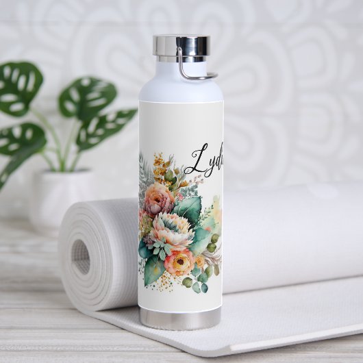 Aquarellfarbene Blume mit Namen Trinkflasche (Yoga)