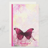 Aquarellfarbene Blume mit Schmetterling mit Quote Briefpapier (Vorne/Hinten)