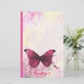 Aquarellfarbene Blume mit Schmetterling mit Quote Briefpapier (Stehend Vorderseite)