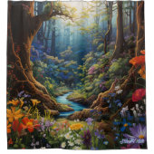 Aquarellfarbene Blume mit Sonnenuntergang Duschvor Duschvorhang (Vorderseite)