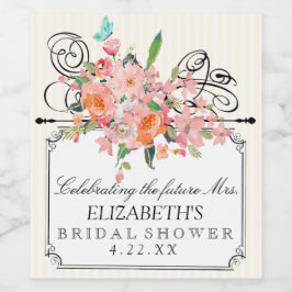 Aquarellfarbene Blume mit Streifen Brautparty Weinetikett