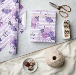 Aquarellfarbene Blume mit Streifen Geschenkpapier