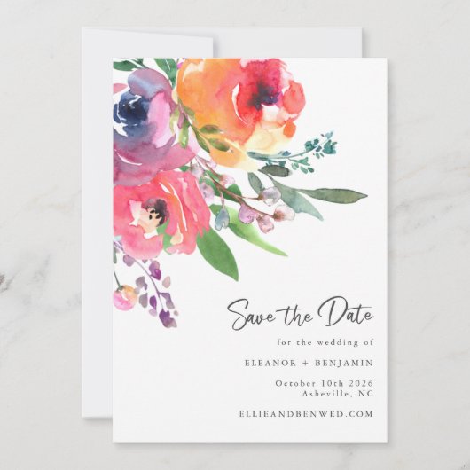 Aquarellfarbene Blume Moderne, elegante Script-Hoc Save The Date (Vorderseite)