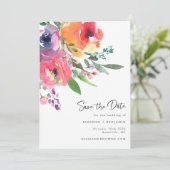 Aquarellfarbene Blume Moderne, elegante Script-Hoc Save The Date (Stehend Vorderseite)
