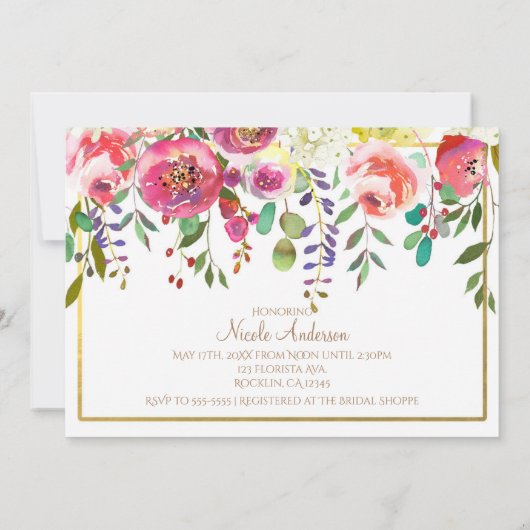 Aquarellfarbene Blume Modernes Brautparty Einladung (Rückseite)