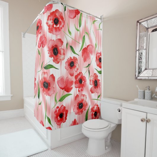 Aquarellfarbene Blume: Mohnquitte. Duschvorhang (Beispiel)