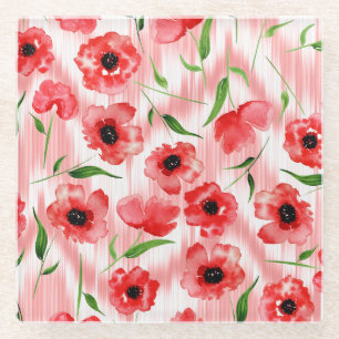 Aquarellfarbene Blume: Mohnquitte. Glasuntersetzer