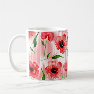 Aquarellfarbene Blume: Mohnquitte. Kaffeetasse