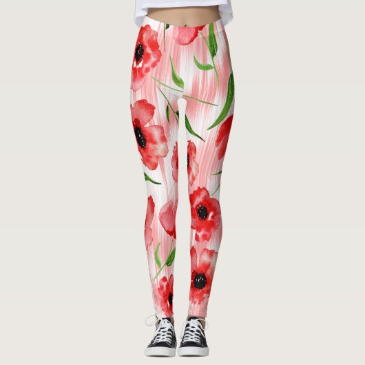Aquarellfarbene Blume: Mohnquitte. Leggings (Vorderseite)