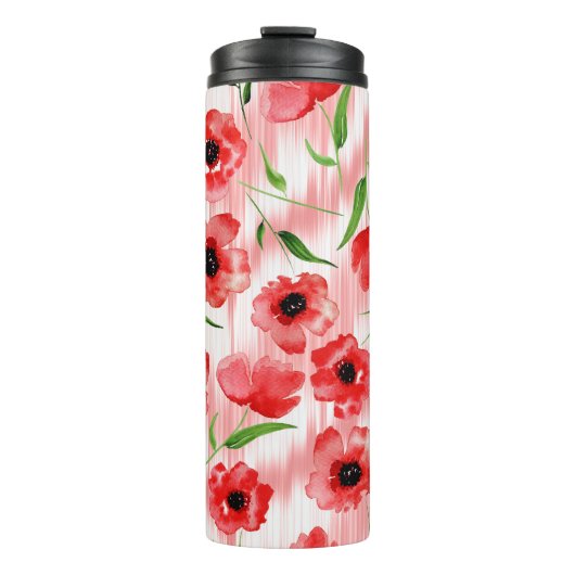 Aquarellfarbene Blume: Mohnquitte. Thermosbecher (Vorderseite)