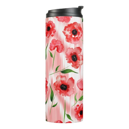 Aquarellfarbene Blume: Mohnquitte. Thermosbecher (Nach links gedreht)