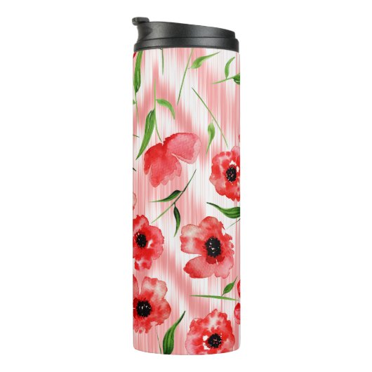 Aquarellfarbene Blume: Mohnquitte. Thermosbecher (Nach rechts gedreht)