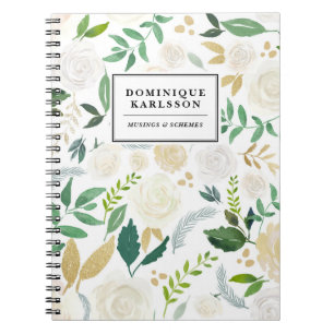 Aquarellfarbene Blume Muster mit Imitats Gold Glit Notizblock