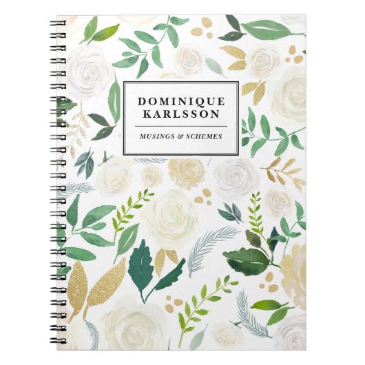 Aquarellfarbene Blume Muster mit Imitats Gold Glit Notizblock (Vorderseite)