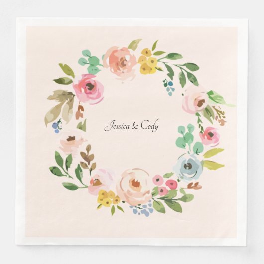 Aquarellfarbene Blume Namen für Hochzeiten Serviette (Vorderseite)