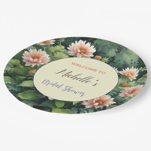 Aquarellfarbene Blume Niedliches Brautparty Pappteller (Schrägansicht)