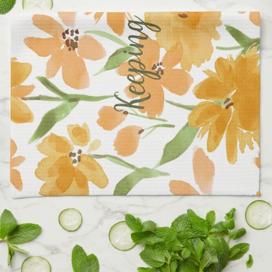 Aquarellfarbene Blume Orange "Behaltend Sauberkeit Geschirrtuch (Gefaltet)