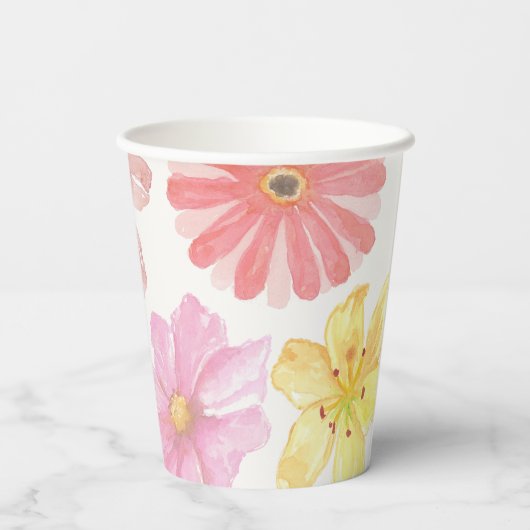 Aquarellfarbene Blume Pappbecher (Rückseite)