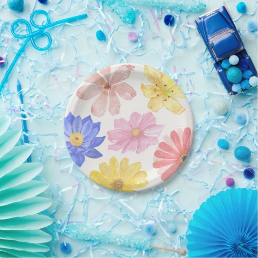 Aquarellfarbene Blume Pappteller (Party)