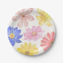 Aquarellfarbene Blume Pappteller