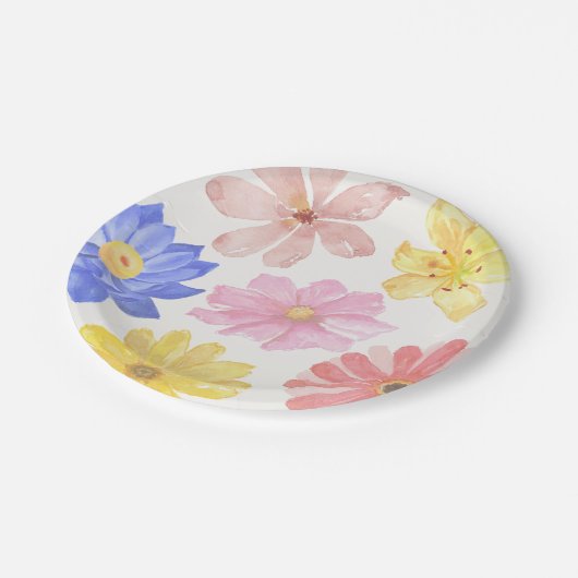Aquarellfarbene Blume Pappteller (Schrägansicht)