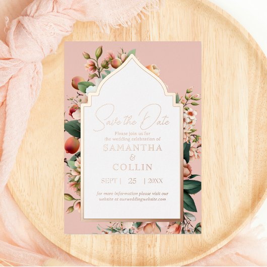 Aquarellfarbene Blume Peach Rose Gold Save the Dat Folieneinladung