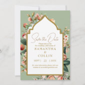 Aquarellfarbene Blume Peach Sage Green Save the Da Einladung (Vorderseite)