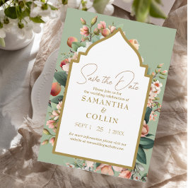 Aquarellfarbene Blume Peach Sage Green Save the Da Einladung