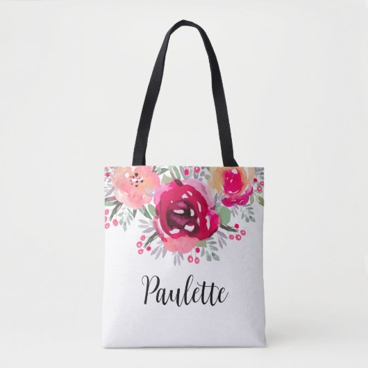 Aquarellfarbene Blume Personalisiert Tasche (Vorderseite)