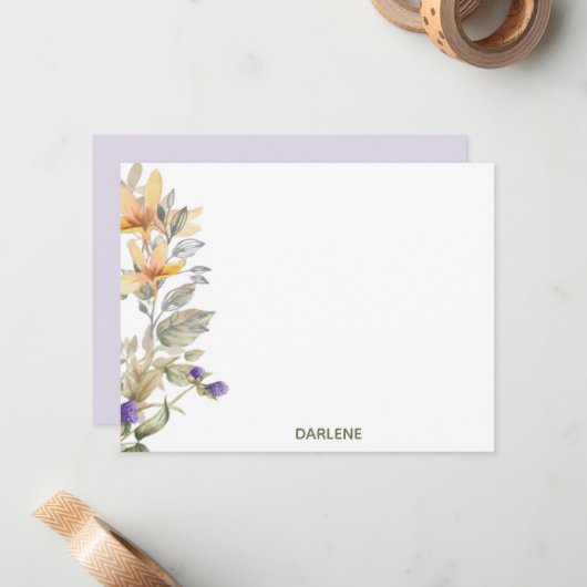 Aquarellfarbene Blume Personalisierte Flachnotiska Mitteilungskarte (Vorderseite/Rückseite Beispiel)