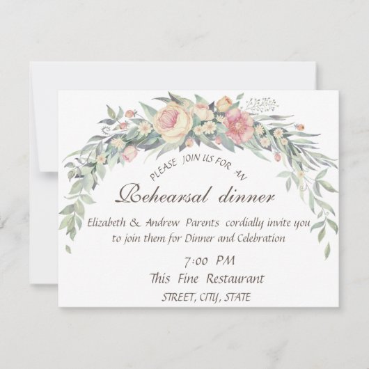 Aquarellfarbene Blume, Polka Dots Probe Abendessen Einladung (Vorderseite)