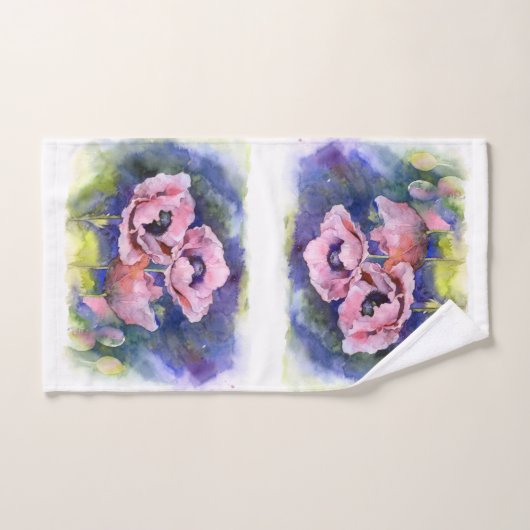 Aquarellfarbene Blume Rosa Mohnblüte Blume Badhandtuch Set (Handtuch)