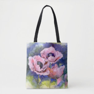 Aquarellfarbene Blume Rosa Mohnblüte Blume Tasche