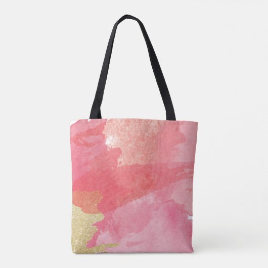 Aquarellfarbene Blume Rosa und Streifen Mit Monogr Tasche (Rückseite)