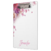 Aquarellfarbene Blume Rose Elegant Personalisiert Klemmbrett (Links)