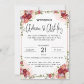 Aquarellfarbene Blume Rote Hochzeitseinladungen Einladung (Vorderseite)