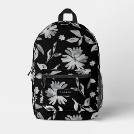 Aquarellfarbene Blume Schwarz-Weiß-Muster Bedruckter Rucksack