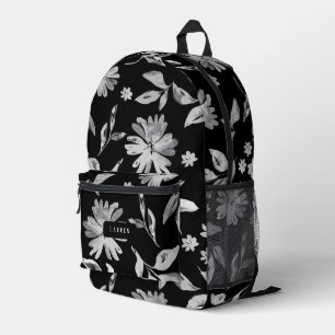 Aquarellfarbene Blume Schwarz-Weiß-Muster Bedruckter Rucksack