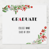 Aquarellfarbene Blume Schwarz-weißer roter Abschlu Schaumweinetikett (Einzelnes Label)