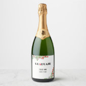 Aquarellfarbene Blume Schwarz-weißer roter Abschlu Schaumweinetikett (Vorderseite)